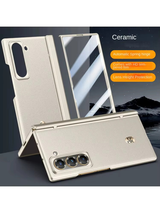 Luxuriöse Business-Handyhülle aus Leder mit gehärtetem Glas Bildschirm und Federscharnier-Schutz für Samsung Galaxy Z Fold 7 in Gold - Bild 5