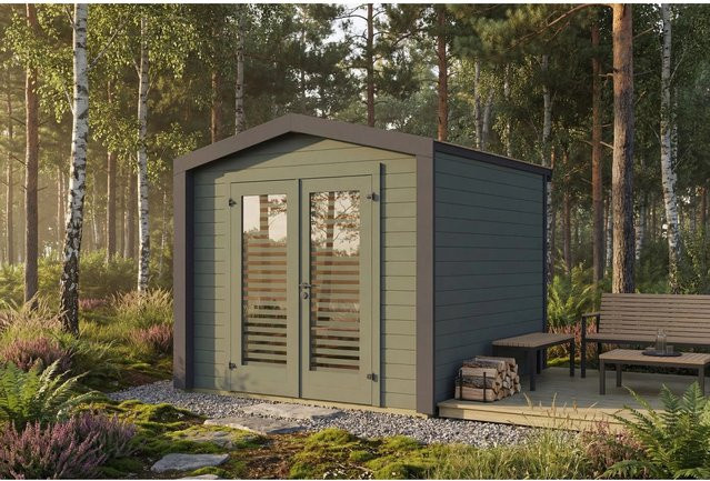 Weka Holz-Gartenhaus Killarney mit Satteldach in Grau-Grün lasiert, B/T/H: 261 x 263 x 241 cm - Bild 1