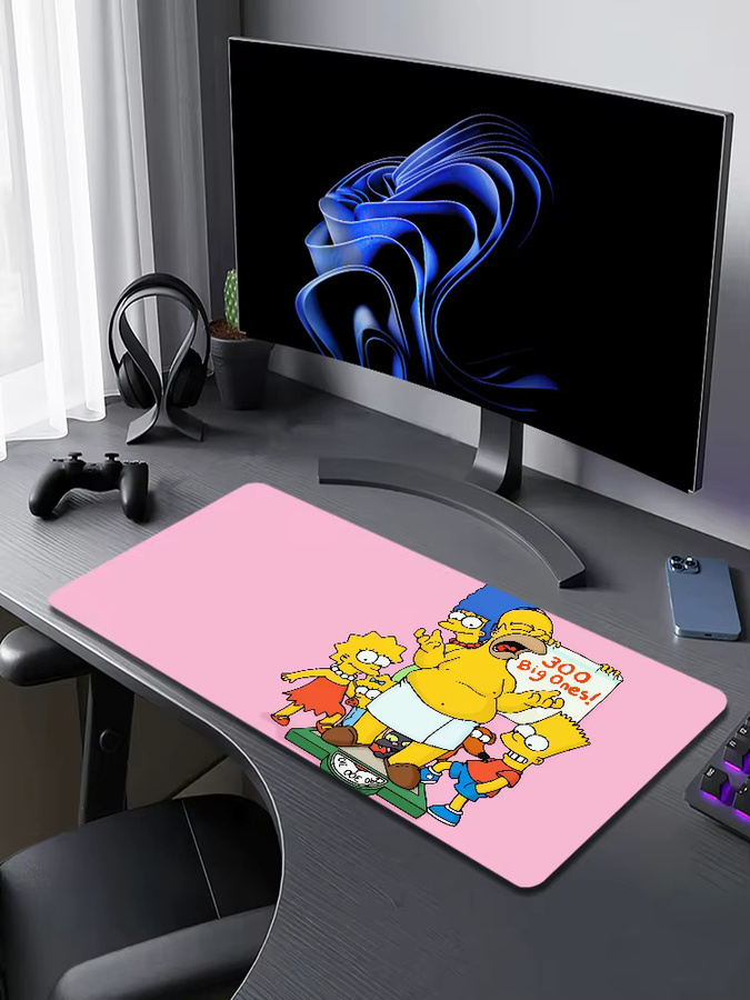Großes Gaming-Mauspad im Simpsons-Cartoon-Design, rutschfeste XXL-Schreibtischmatte in Pink - Bild 6