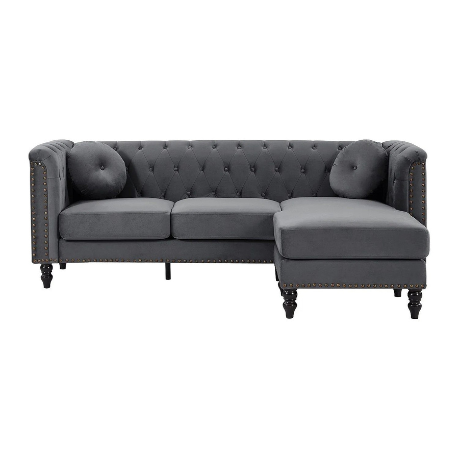 Vente-unique Sofa Turner in Anthrazitgrau mit Samtbezug und L-Form, Breite: 222 cm - Bild 2