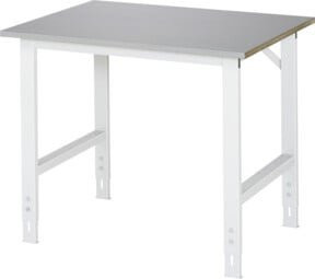 Rau Arbeitstisch Tom höhenverstellbar mit Edelstahlbelag, silber/lichtgrau, B: 100 cm, T: 80 cm, H: 76-108 cm - Bild 1