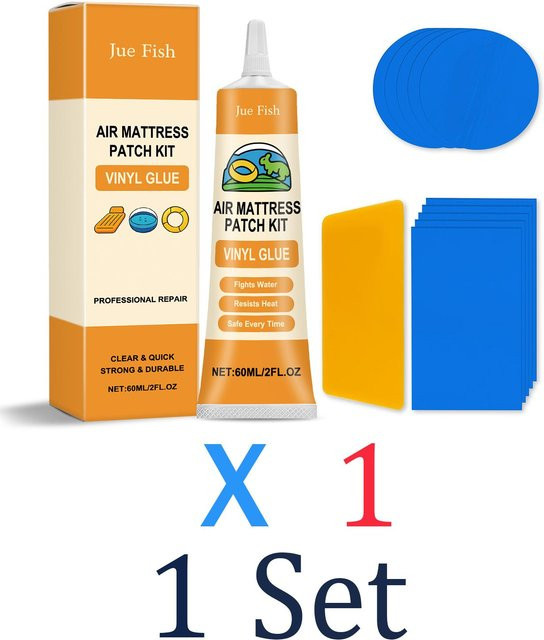 Binchi Aufblasbares Reparaturset in Orange mit wasserfestem Vinylkleber 60ml zur Wartung von Luftmatratzen, Pools und Campingbetten - Bild 1