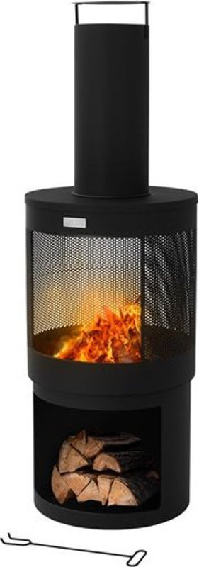 ML-Design Gartenkamin aus Stahl in Schwarz mit Schornstein und abnehmbarem Dach, Höhe: 131 cm, Durchmesser: 45 cm - Bild 1