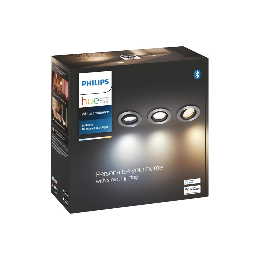 Philips Hue Milliskin Smart-Einbauspot White Ambiance aus Aluminium, 3er-Pack, Weiß - Bild 2