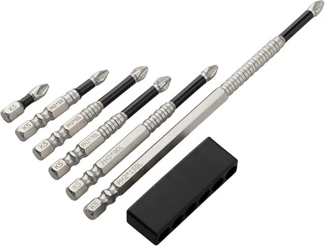 DAZZLEEX Kreuz-Magnet-Schraubendreher-Bits aus legiertem Stahl in Silber, 5 oder 6 Stück Set für elektrische Bohrmaschinen und Bohrwerkzeuge, PH2-Griff - Bild 1