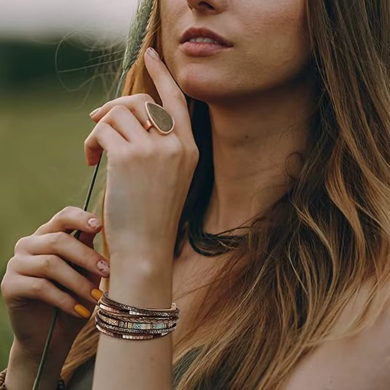 RUIYI Leder-Wickelarmband, Kristall, Boho, Damen - Bild 3