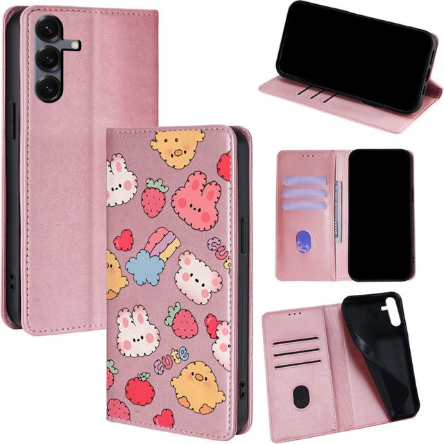 Magnetische Ledertasche mit bemaltem Muster als Schutzhülle für Samsung Galaxy S25 Ultra S25 FE S24 S23 S22 Plus A17 A07 A56 A36 A26 in Blau und Pink - Bild 1