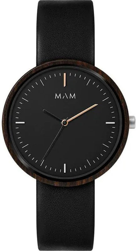 MAM Unisex Armbanduhr MAM642 mit Quarzwerk in Schwarz und Braun aus Holz und Leder mit rundem Gehäuse im minimalistischen Design - Bild 1