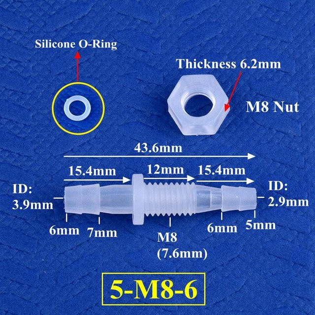 SgooHan Pagode Direktverbinder aus PP mit M6-16 Gewindemutter und O-Ring, 10 Stück, transparent, für Gartenbewässerung und Aquarientank - Bild 1