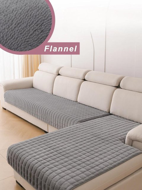 L-förmiger Ecksofabezug aus Flanell und Plüsch, gesteppter Sofabezug für das Wohnzimmer, B/T: 90 x 160 cm - Bild 1