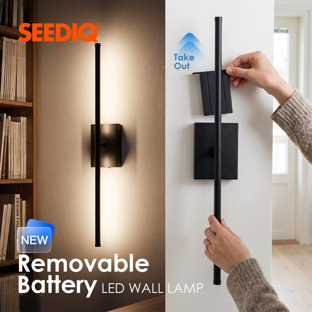Seediq LED-Wandleuchte Schwarz, kabellose runde Wandlampe mit 360° Rundumbeleuchtung und wiederaufladbarem Akku - Bild 1