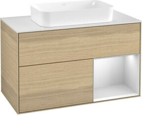 V&B Waschtischunterschrank Finion mit Wandbeleuchtung, Farbe Weiß und Eichenfurnier, B: 100 cm, T: 60,3 cm - Bild 1