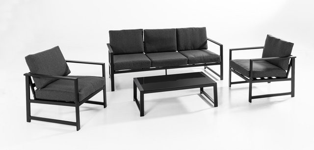 GreenYard 14tlg. SANTIAGO Alu-Lounge Eckset in Anthrazit mit Polsterauflagen und Glastisch - Bild 1