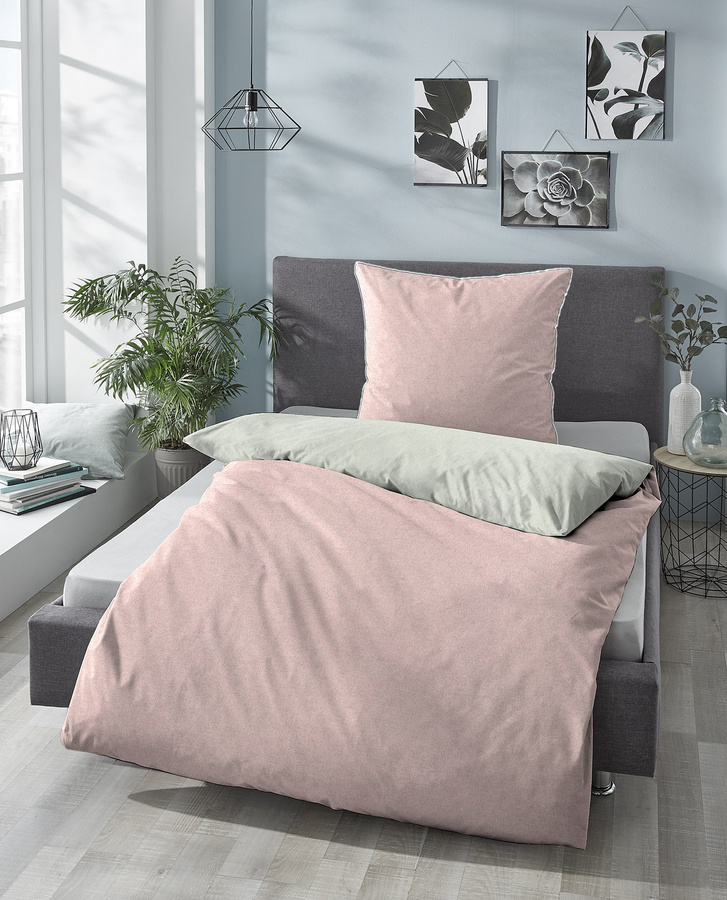 Biberna Bettwäsche Set Uni-Melange Flanell Pink aus Baumwolle mit Bettbezug und Kissenbezug B/H: 135 x 200 cm und 80 x 80 cm - Bild 1