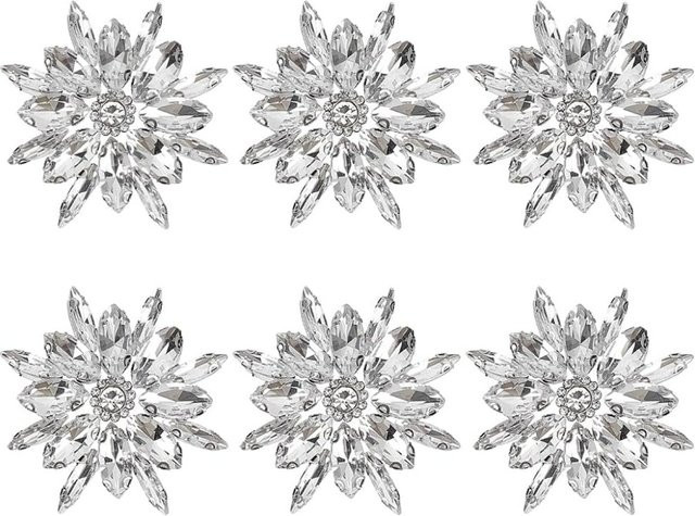6 Stück Blumen-Hotfix-Strass-Applikationen in Platin und Transparent, B: 5 x 4,7 cm - Bild 1