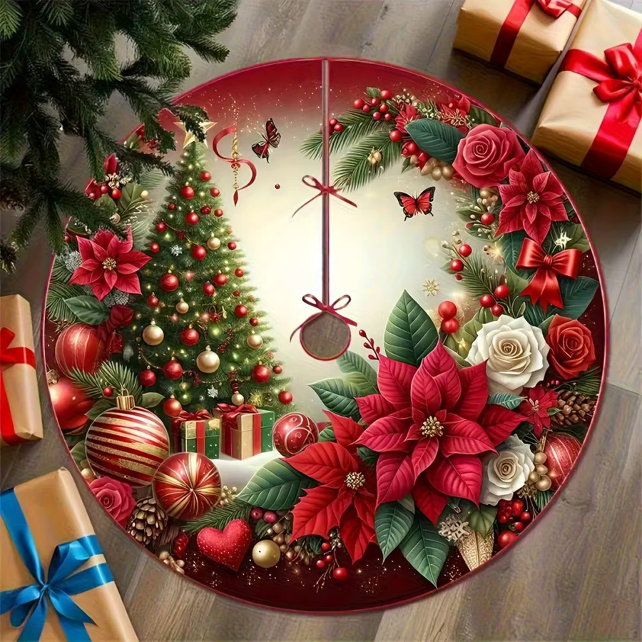 VIKAMA Weihnachtsbaum-Rock mit floralem Design in Mehrfarbig, dekorative Tischmatte für Weihnachten und Silvester - Bild 5