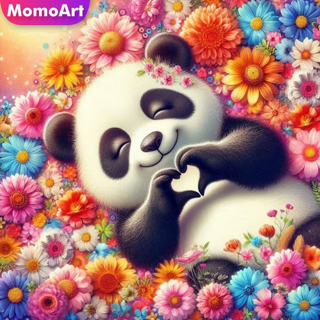 Momoart DIY Diamant-Stickerei Panda mit Blumen als Mosaik-Kunsthandwerk in Multicolour - Bild 1