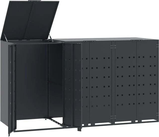 vidaXL Mülltonnenbox für 3 Tonnen aus pulverbeschichtetem Stahl in Anthrazit, B/T/H: 207 x 79 x 117 cm - Bild 1