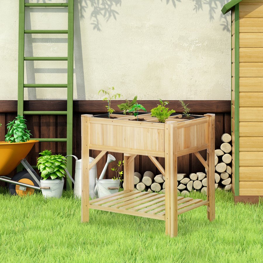 Outsunny Hochbeet aus Holz mit 6 Anbauflächen, Pflanztisch und Blumenkasten in Braun, B/T/H: 78,5 x 58 x 81 cm - Bild 2