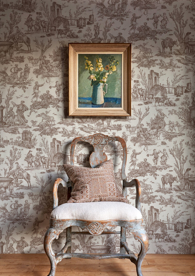 Lewis & Wood Tapete Toile Baptiste in Braun mit floralem Muster und Tiermotiven - Bild 1