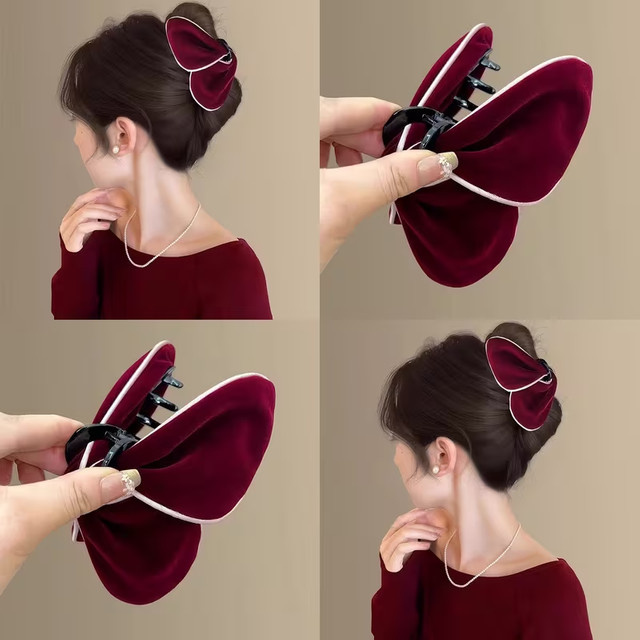 Haarnadel Schmetterling, Samt, weinrot, Damen - Bild 1