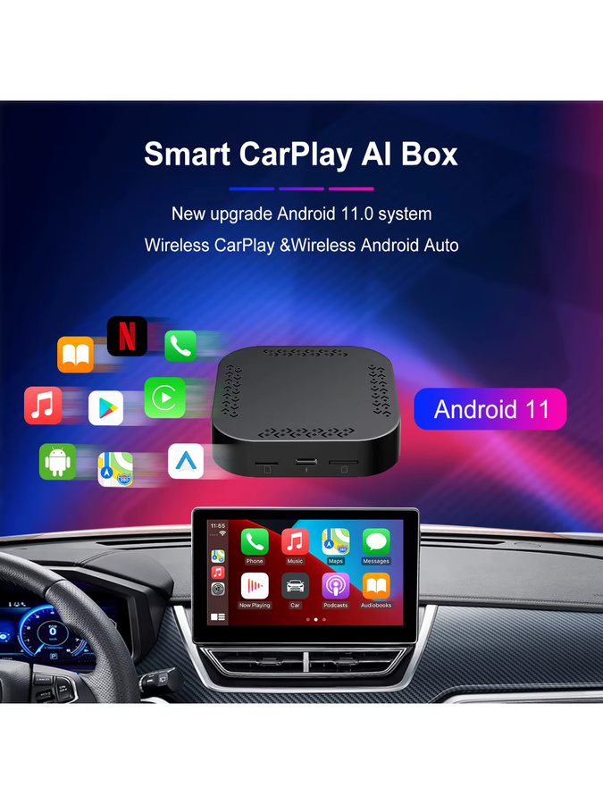ANYFAR Kabelloser CarPlay Adapter mit Android 11 AI Box, 4G LTE, Qualcomm Prozessor, 4+64GB, Schwarz - Bild 3