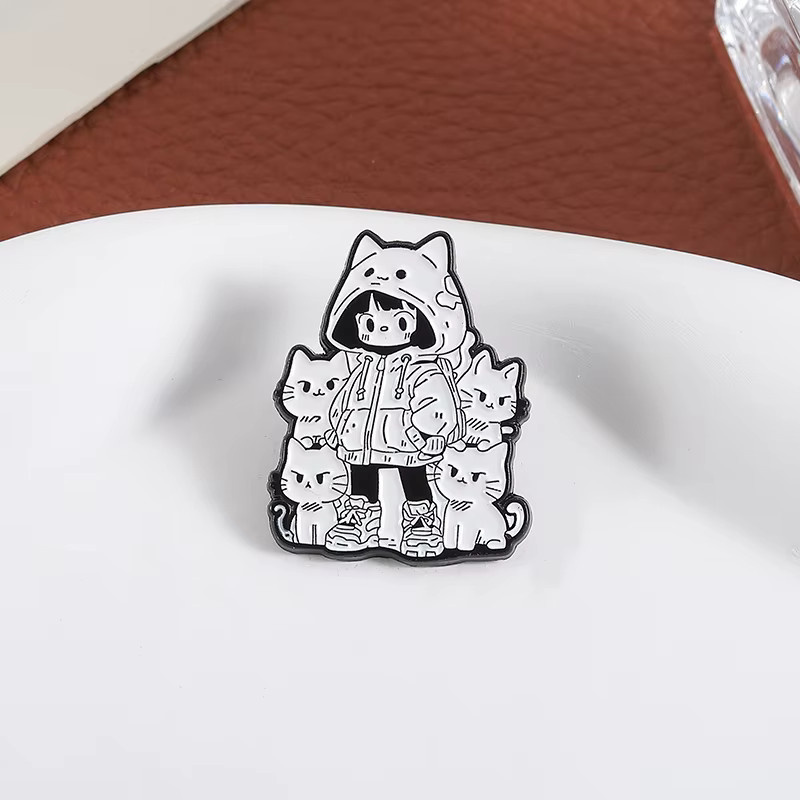 QIHE JEWELRY Brosche Anime Mädchen & Katze, Emaille, Kinder - Bild 3