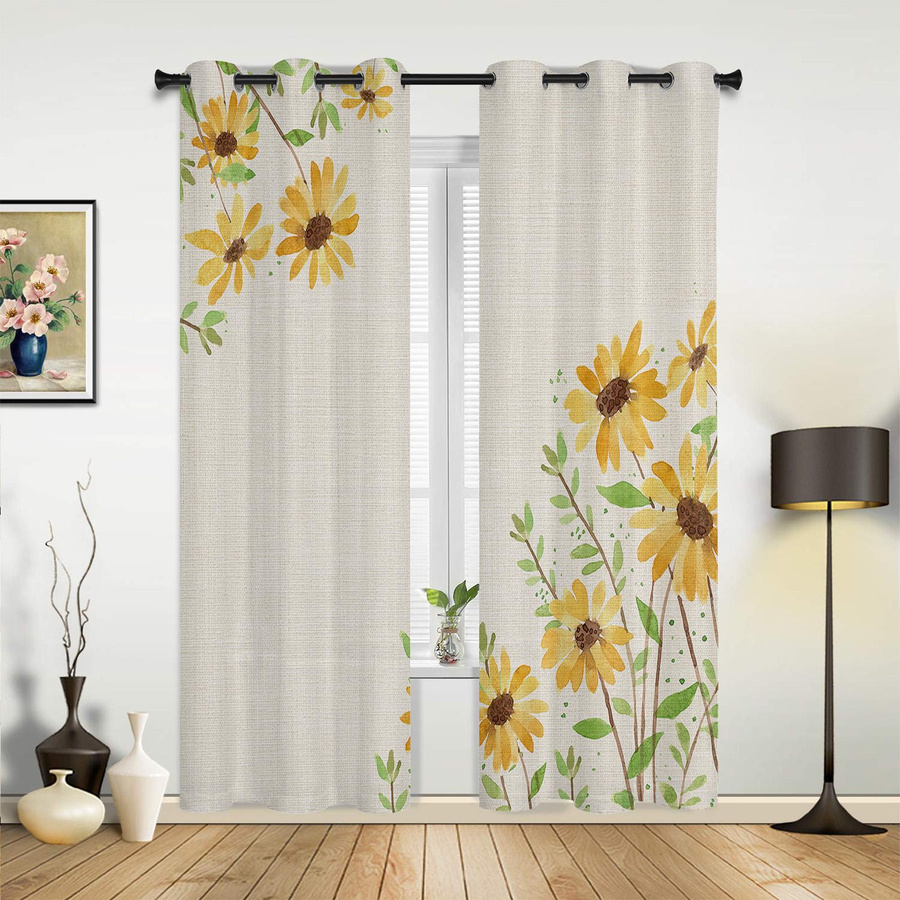 Super Six Fenstervorhang mit gelbem Gänseblümchen-Blumenmuster, modern und halbtransparent, Breite: 135 cm, Höhe: 60 cm - Bild 1