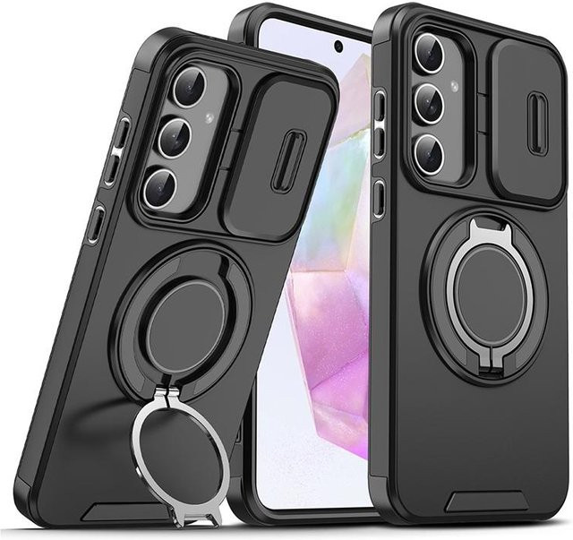 Schutzhülle für Samsung Galaxy A27 A57 A37 M56 A17 A07 A56 A36 A26 A06 A55 A35 A25 A15 A16 mit Kameraobjektiv-Abdeckung und magnetischem Ständer in Schwarz - Bild 1