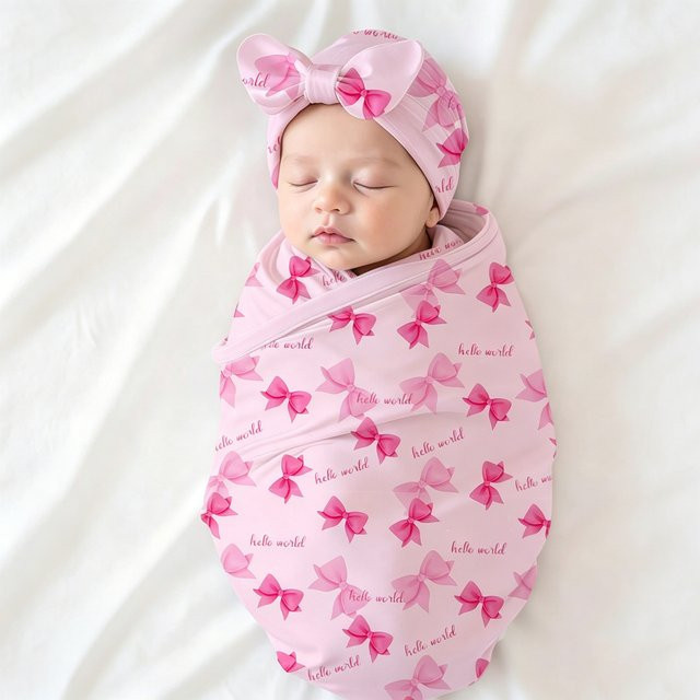 Ylsteed Neugeborenen-Fotografie-Set mit Wickeldecke, Mütze und Baby-Badetuch in Weiß mit Schleifenmuster - Bild 1