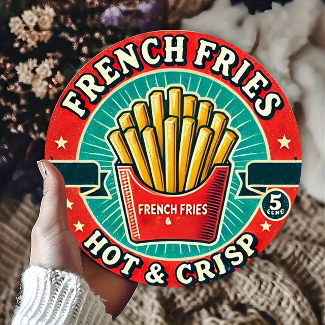 Livi Vintage Aluminiumschild French Fries Hot & Crisp Retro Wandkunst für die Küche, Mehrfarbig, Breite: 19,8 cm, Höhe: 19,8 cm - Bild 1