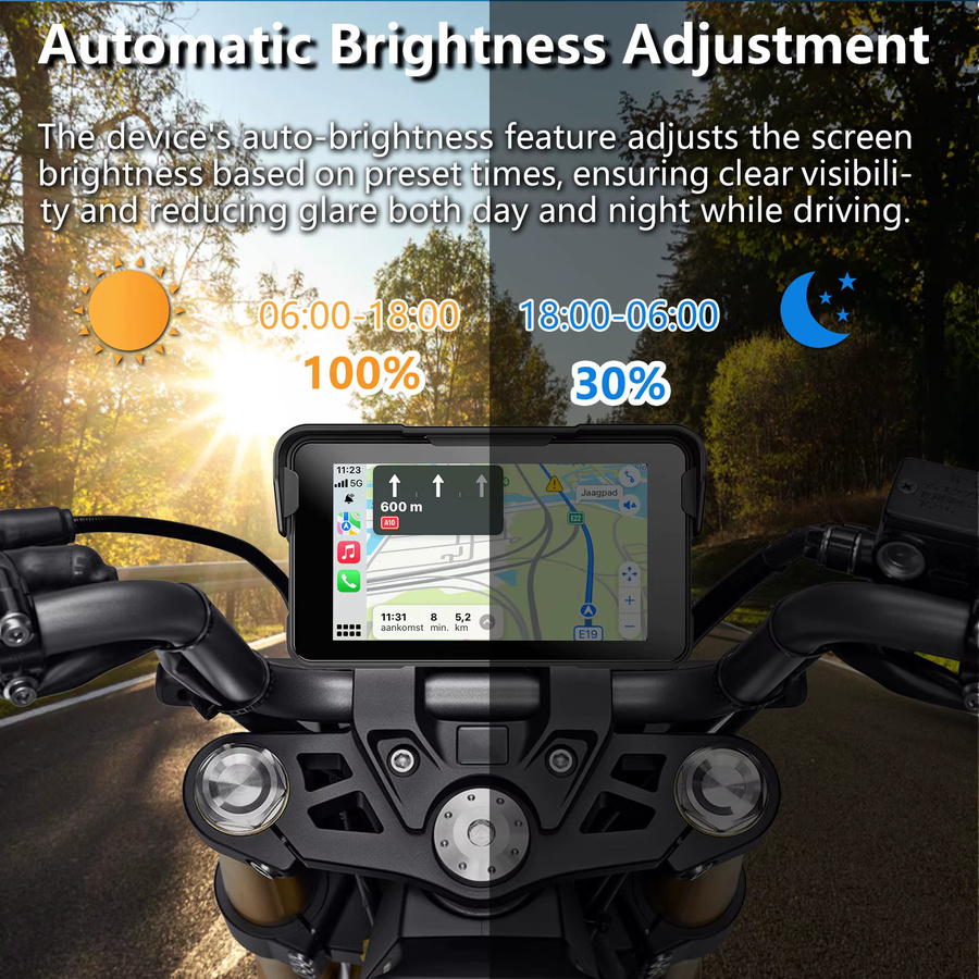 ESSGOO 5 Zoll tragbares Motorrad-Display mit kabellosem CarPlay und Android Auto, IP67 wasserdicht, GPS-Navigation und Bluetooth, Farbe: Schwarz - Bild 7