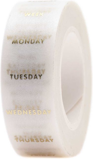 Rico Design Paper Poetry Washi Tape Wochentage weiß-gold Breite: 1,5 cm, Länge: 10 m - Bild 1
