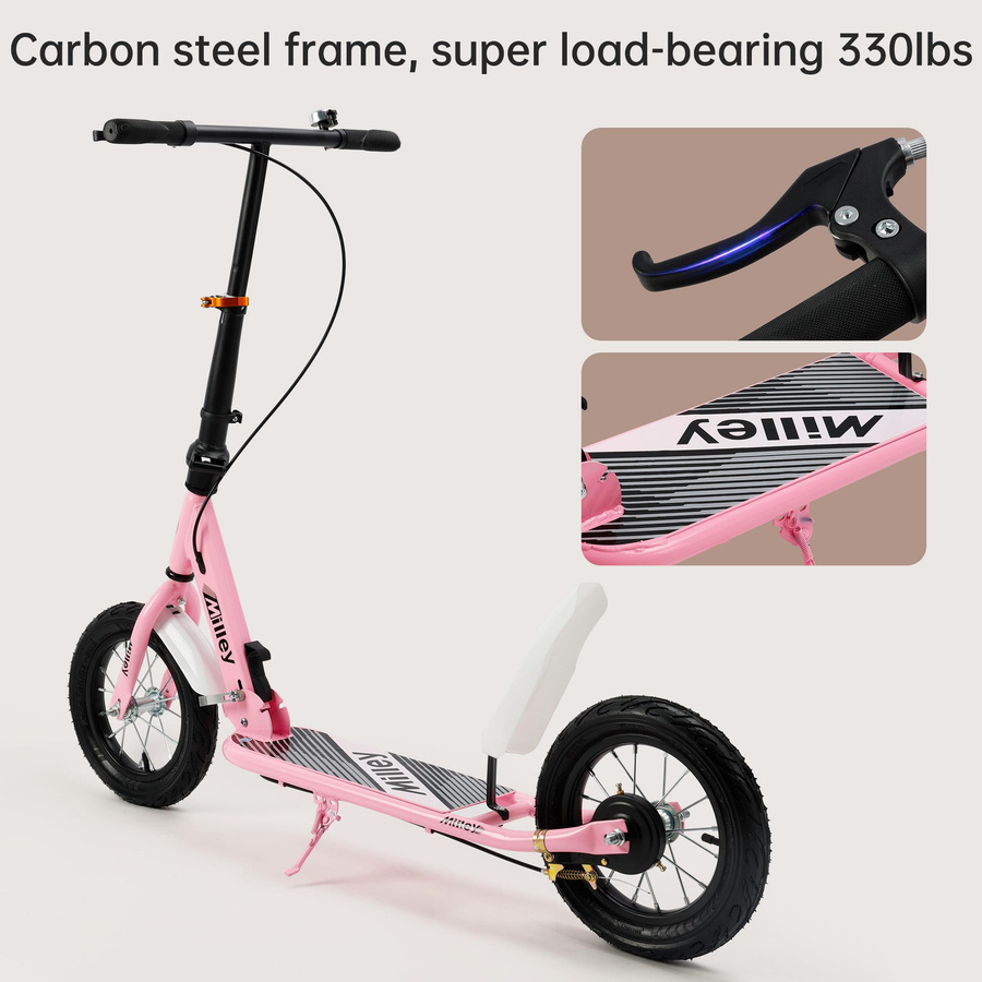 Artudatech Pendler-Tretroller faltbar mit Gummi-Luftreifen rosa - Bild 2