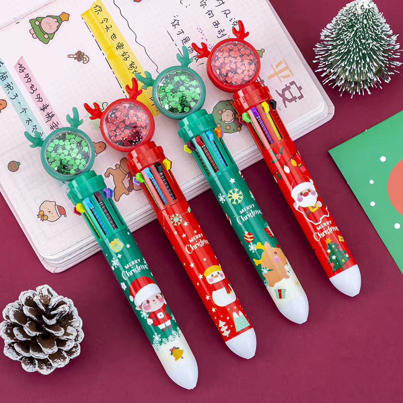 Ataozhekou Weihnachtskugelschreiber im Cartoon-Design mit Santa und Elch für Kinder und Schüler, 4 oder 8 Stück, Mehrfarbig - Bild 4