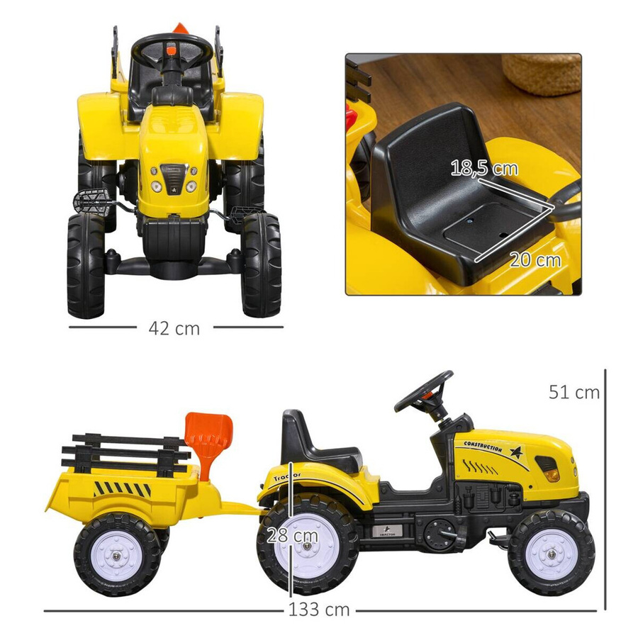 HOMCOM Trettraktor mit Anhänger Spielfahrzeug Metall Gelb ab 3 Jahren - Bild 4
