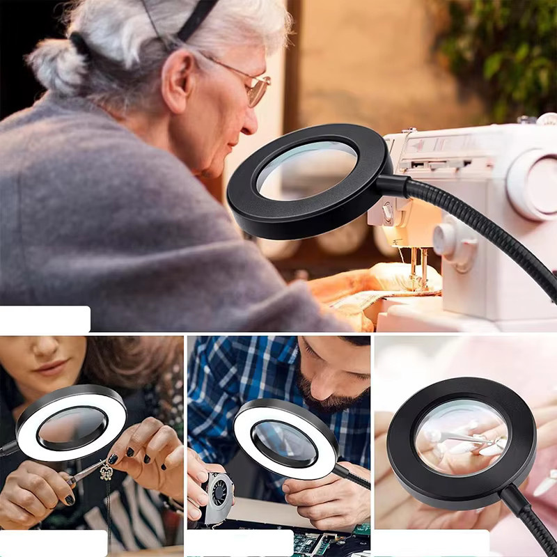 LED-Lupenlampe mit 10-facher Vergrößerung und 3 Farbmodi für Schreibtisch, Schwarz - Bild 2