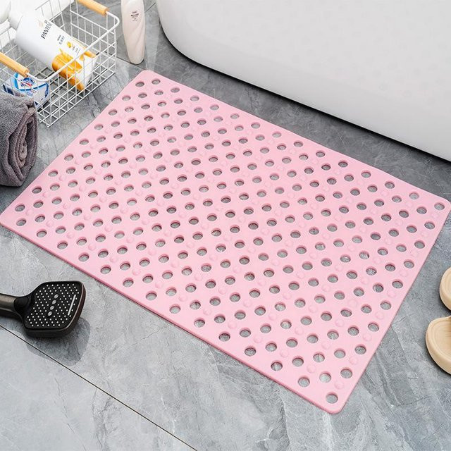 Lucky Black Cat Rutschfeste Badezimmermatte mit Saugnäpfen in Rosa, schnelltrocknende Duschunterlage mit kreisförmigem Lochdesign und Massageringen, B/T: 69 x 36 cm - Bild 1