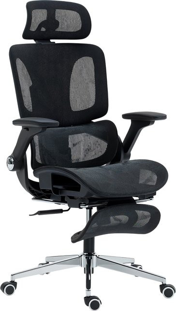 HOMCOM Ergonomischer Bürostuhl in Schwarz mit 4D-Armlehnen, verstellbarer Kopfstütze, Sitztiefe, Lendenstütze und Fußstütze aus Netzgewebe - Bild 1