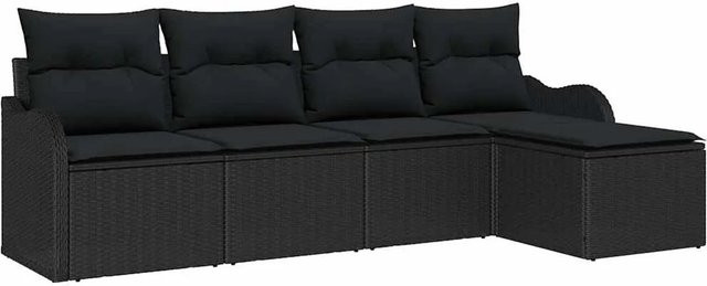 vidaXL Garten-Sofa-Set aus Polyrattan in Schwarz mit 5-teiliger Polsterung und Kissen - Bild 1