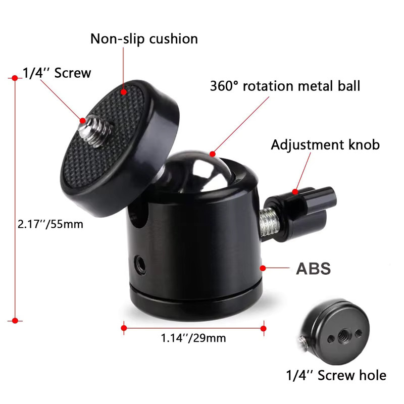 DIXSG Super-Klemme 360 Grad Kugelkopf-Magischer Arm mit 1/4 und 3/8 Zoll Gewinde in Schwarz für DSLR-Kamera, Monitor, LED-Licht und Mikrofon - Bild 3