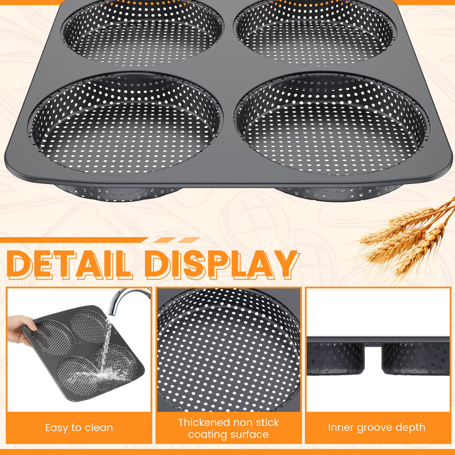Willstar 4-Fach Hamburgerbrötchen-Backform aus Kohlenstoffstahl, Antihaft-Beschichtung, Schwarz - Bild 4