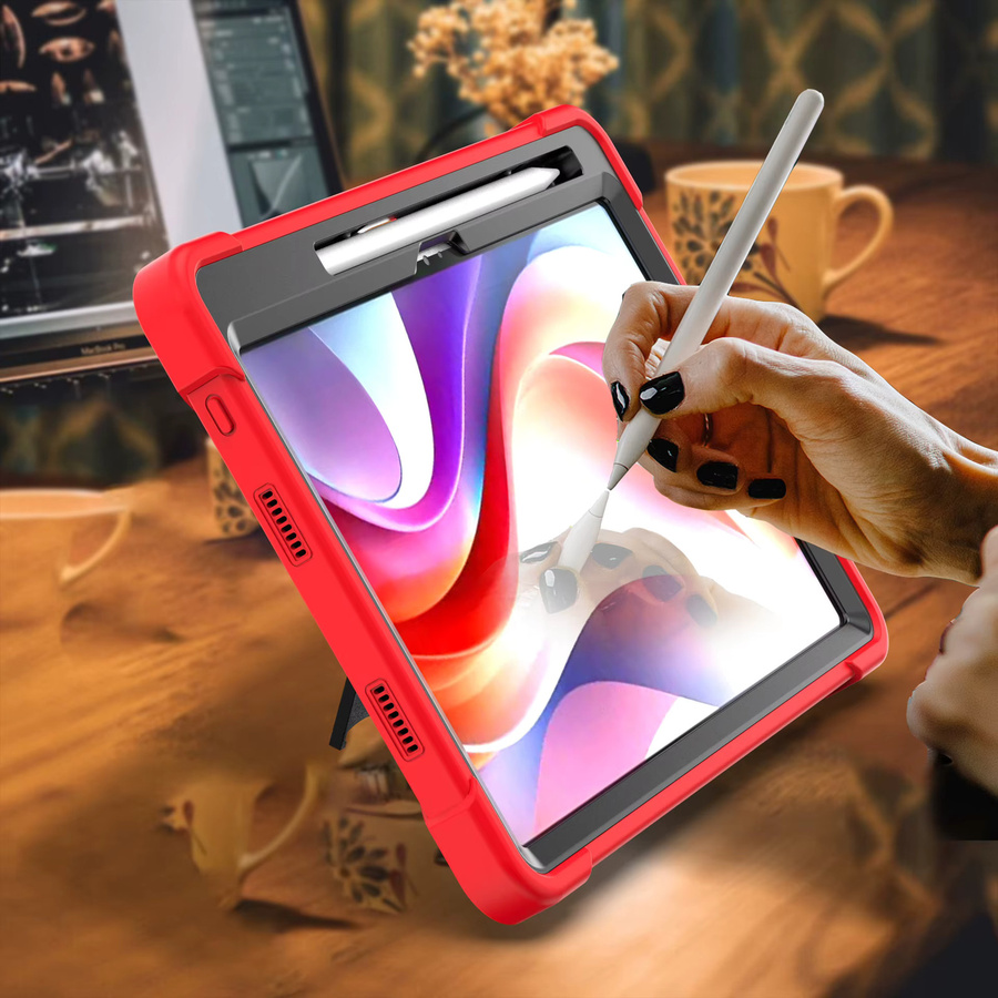 Stoßfeste Silikon-Tablet-Hülle für Lenovo Idea Tab 11 TB336ZU TB336FU Xiaoxin Pad 2025 11 Zoll TB335FC mit Stifthalter in Grau und Rot - Bild 5
