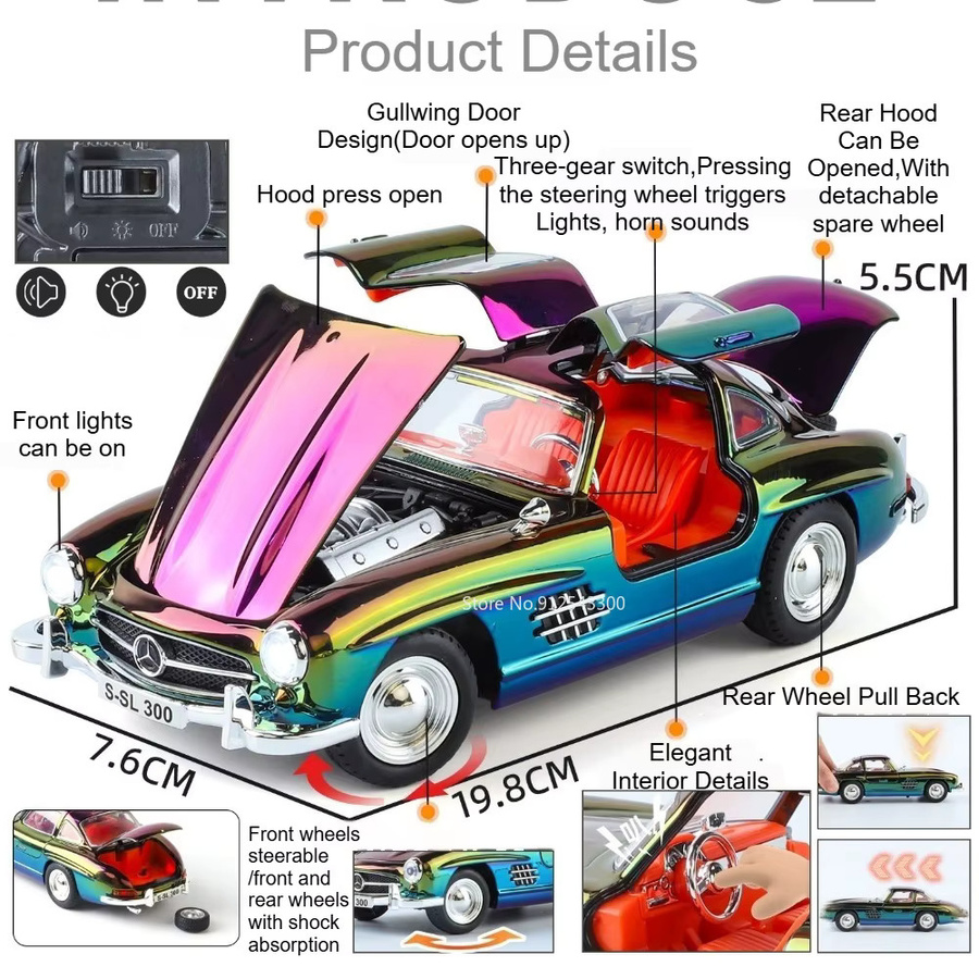 MAKEDA 300SL Vision GT Sportwagen-Modellspielzeug, 1:24, Metall - Bild 2