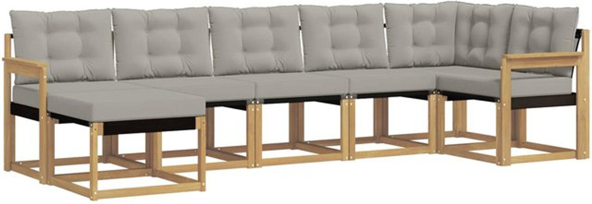vidaXL Outdoor-Sofagarnitur aus Akazie mit 7-teiligem Set und Kissen in Weiß und Grau - Bild 1