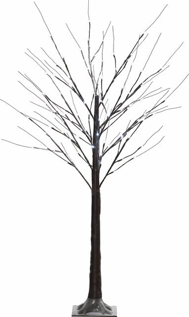 HOMCOM Kunstbaum Birke mit 96 warmweißen LED Lichtern und Kunstschnee, Höhe: 150 cm, Farbe: Weiß/Braun - Bild 1