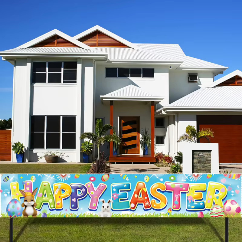 VIKAMA Oster-Außenbanner Happy Easter mit floralem Blumendruck als festliche Gartendekoration, Mehrfarbig, B: 40 cm, H: 180 cm - Bild 2