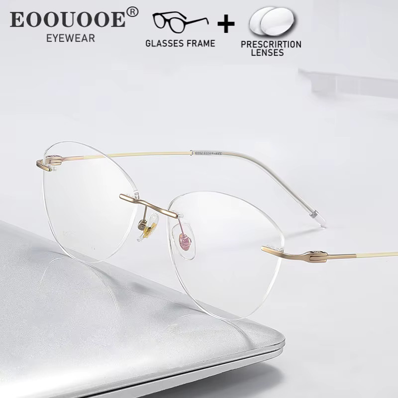 EOOUOOE Korrektionsbrille Cat Eye, randlos, Titan, Damen - Bild 2