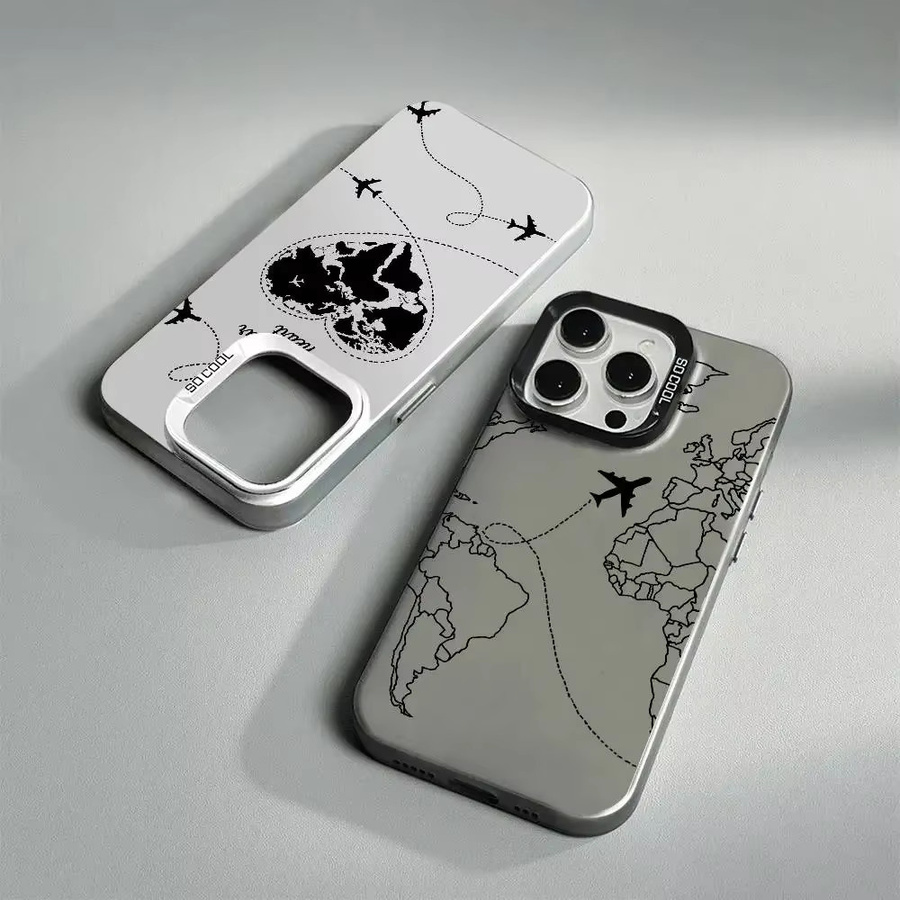 Stoßfeste iPhone Schutzhülle mit Flugzeug-Route Design in Silber für Apple iPhone 11 bis iPhone 17 Pro Max Plus - Bild 1