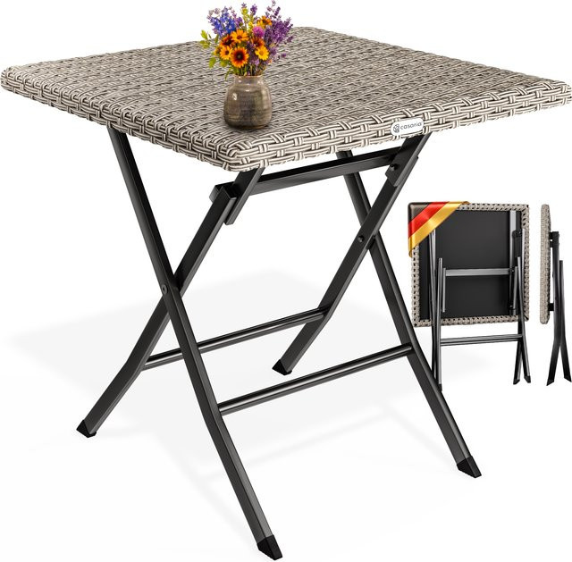 Casaria Polyrattan Klapptisch Rom in Beige für Garten, Balkon und Terrasse B/T/H: 75 x 65 x 65 cm - Bild 1